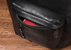 Cool Mens Black Leather School Backpack Travel Backpack Leather Hiking Backpack for Men - imessengerbags