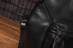 Cool Mens Black Leather School Backpack Travel Backpack Leather Hiking Backpack for Men - imessengerbags