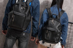 Cool Mens Black Leather School Backpack Travel Backpack Leather Hiking Backpack for Men - imessengerbags