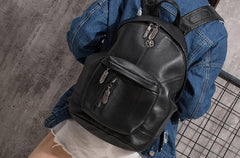 Cool Mens Black Leather School Backpack Travel Backpack Leather Hiking Backpack for Men - imessengerbags