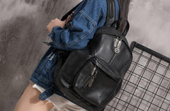 Cool Mens Black Leather School Backpack Travel Backpack Leather Hiking Backpack for Men - imessengerbags