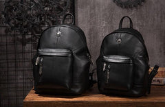 Cool Mens Black Leather School Backpack Travel Backpack Leather Hiking Backpack for Men - imessengerbags