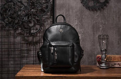Cool Mens Black Leather School Backpack Travel Backpack Leather Hiking Backpack for Men - imessengerbags