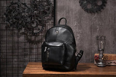 Cool Mens Black Leather School Backpack Travel Backpack Leather Hiking Backpack for Men - imessengerbags