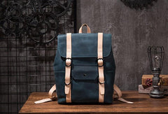 Cool Mens Blue Leather Backpack School Backpack Leather Laptop Backpack for Men - imessengerbags