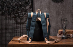 Cool Mens Blue Leather Backpack School Backpack Leather Laptop Backpack for Men - imessengerbags