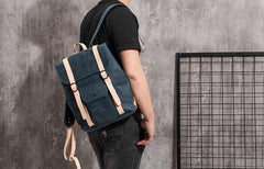 Cool Mens Blue Leather Backpack School Backpack Leather Laptop Backpack for Men - imessengerbags
