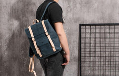 Cool Mens Blue Leather Backpack School Backpack Leather Laptop Backpack for Men