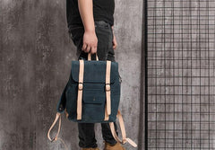 Cool Mens Blue Leather Backpack School Backpack Leather Laptop Backpack for Men - imessengerbags