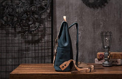 Cool Mens Blue Leather Backpack School Backpack Leather Laptop Backpack for Men - imessengerbags