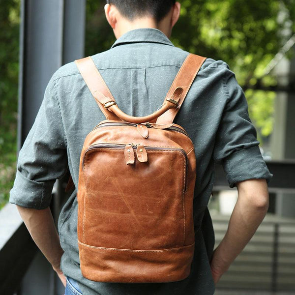 Cool Mens Leather Backpack Travel Backpack Laptop Backpack for men - imessengerbags
