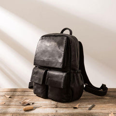 Cool Mens Leather Backpacks Black Travel Backpacks Laptop Backpack for men