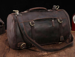 Cool Mens Leather Barrel Backpack Overnight Bag Travel Backpack Weekender Bag for men