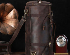 Cool Mens Leather Barrel Backpack Overnight Bag Travel Backpack Weekender Bag for men