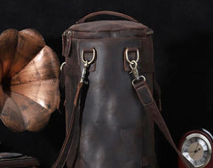 Cool Mens Leather Barrel Backpack Overnight Bag Travel Backpack Weekender Bag for men