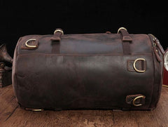 Cool Mens Leather Barrel Backpack Overnight Bag Travel Backpack Weekender Bag for men