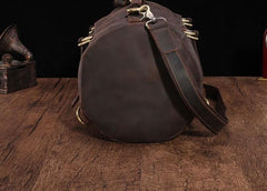 Cool Mens Leather Barrel Backpack Overnight Bag Travel Backpack Weekender Bag for men