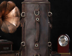 Cool Mens Leather Barrel Backpack Overnight Bag Travel Backpack Weekender Bag for men