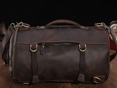 Cool Mens Leather Barrel Backpack Overnight Bag Travel Backpack Weekender Bag for men