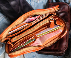 Cool Mens Leather Zipper Long Clutch Wallet Zipper Vintage Long Wallet For Men