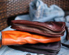 Cool Mens Leather Zipper Long Clutch Wallet Zipper Vintage Long Wallet For Men