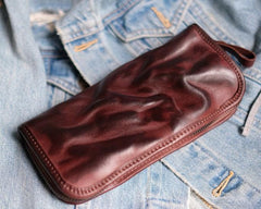 Cool Mens Leather Zipper Long Clutch Wallet Zipper Vintage Long Wallet For Men