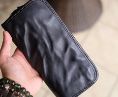 Cool Mens Leather Zipper Long Clutch Wallet Zipper Vintage Long Wallet For Men