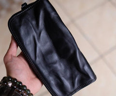 Cool Mens Leather Zipper Long Clutch Wallet Zipper Vintage Long Wallet For Men