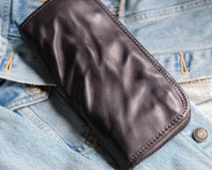 Cool Mens Leather Zipper Long Clutch Wallet Zipper Vintage Long Wallet For Men