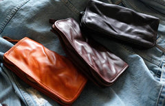 Cool Mens Leather Zipper Long Clutch Wallet Zipper Vintage Long Wallet For Men