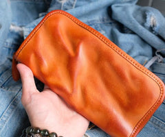 Cool Mens Leather Zipper Long Clutch Wallet Zipper Vintage Long Wallet For Men