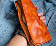 Cool Mens Leather Zipper Long Clutch Wallet Zipper Vintage Long Wallet For Men