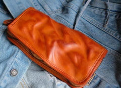 Cool Mens Leather Zipper Long Clutch Wallet Zipper Vintage Long Wallet For Men