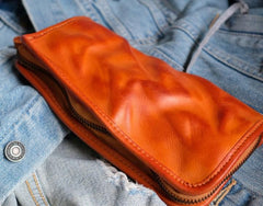 Cool Mens Leather Zipper Long Clutch Wallet Zipper Vintage Long Wallet For Men
