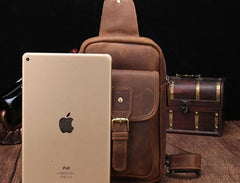 Cool Mens Leather Sling Bag One Shoulder Backpack Sling Crossbody Bag For Men