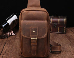 Cool Mens Leather Sling Bag One Shoulder Backpack Sling Crossbody Bag For Men