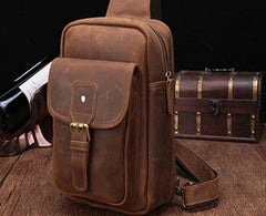 Cool Mens Leather Sling Bag One Shoulder Backpack Sling Crossbody Bag For Men