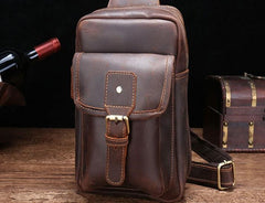 Cool Mens Leather Sling Bag One Shoulder Backpack Sling Crossbody Bag For Men