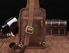 Cool Mens Leather Sling Bag One Shoulder Backpack Sling Crossbody Bag For Men