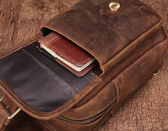 Cool Mens Leather Sling Bag One Shoulder Backpack Sling Crossbody Bag For Men