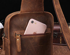 Cool Mens Leather Sling Bag One Shoulder Backpack Sling Crossbody Bag For Men