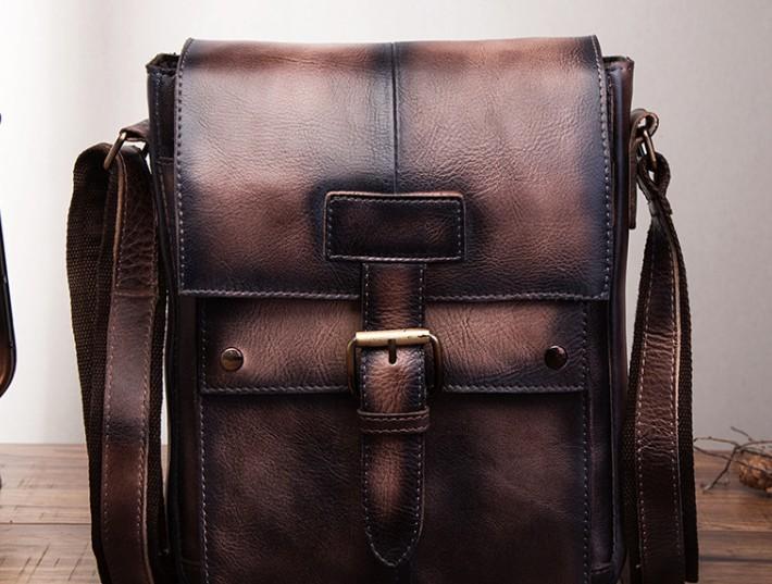 Cool Mens Leather Vintage Small Side Bag Small Messenger bag Shoulder bag For Men - imessengerbags