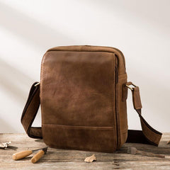 Cool Mens Small Leather Brown Bag Messenger Bags Shoulder Bags  for Men