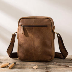 Cool Mens Small Leather Brown Bag Messenger Bags Shoulder Bags  for Men