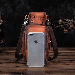 Cool Brown Leather Men's Cell Phone Holster Small Side Bag Mini Messenger Bag For Men - imessengerbags