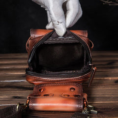 Cool Brown Leather Men's Cell Phone Holster Small Side Bag Mini Messenger Bag For Men - imessengerbags