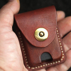 Cool Red Brown Handmade Leather Mens Classic Zippo Lighter Case With Belt Loop Lighter Holders For Men - imessengerbags