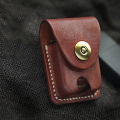 Cool Red Brown Handmade Leather Mens Classic Zippo Lighter Case With Belt Loop Lighter Holders For Men - imessengerbags
