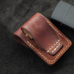 Cool Red Brown Handmade Leather Mens Classic Zippo Lighter Case With Belt Loop Lighter Holders For Men - imessengerbags