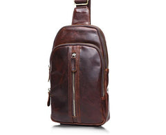 Cool Mens Red Brown Leather Chest Bag Sling Bag Crossbody Sling Bag For Men - imessengerbags